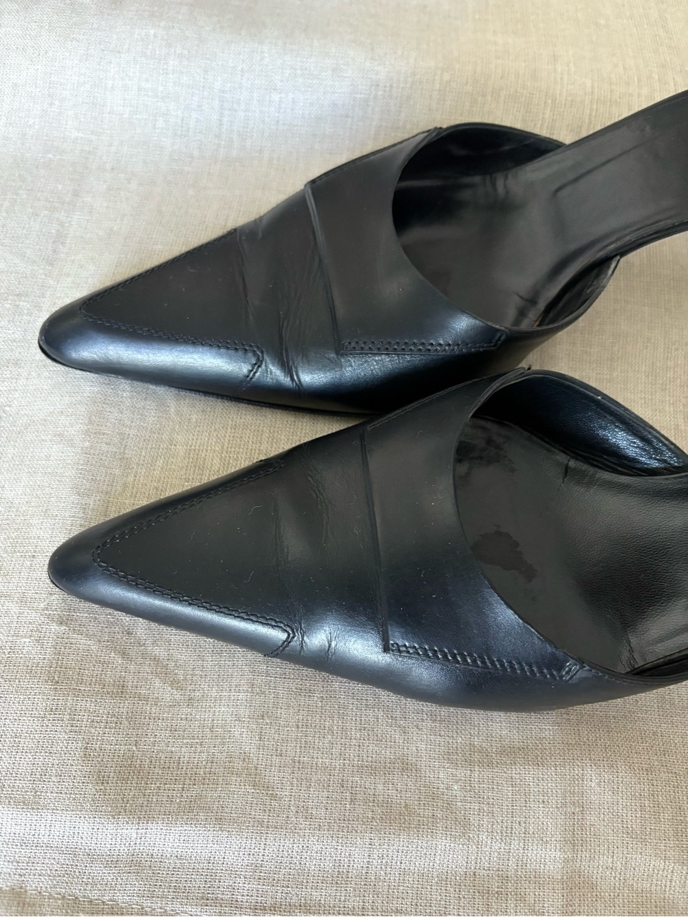 Bally Black Pointed-Toe Leather Mule Heels